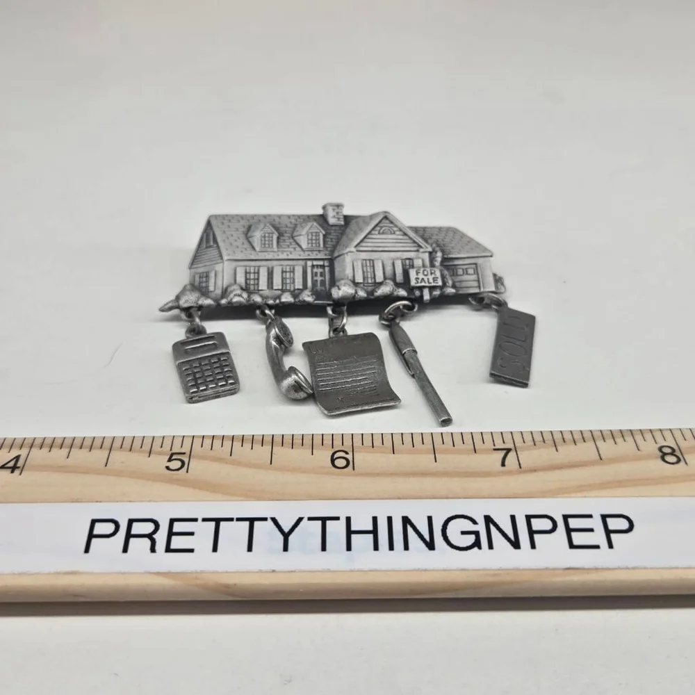 JJ Jonette Brooch NWT Silver Tone Real Estate Pin House with Realtor Charms